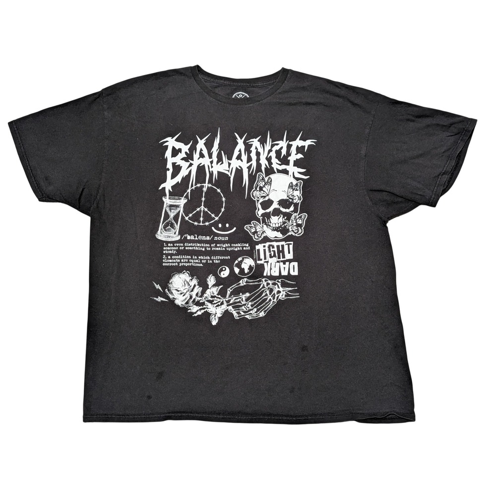 D&M Graphic Tee Mens 2XL Black Balance Skull Skeleton Gothic Grunge T-Shirt